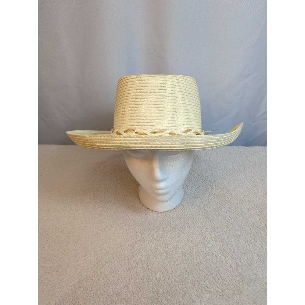 Straw Cowboy Hat Women's Wide Brim Western Sun Hat Paper Braided‎ Band